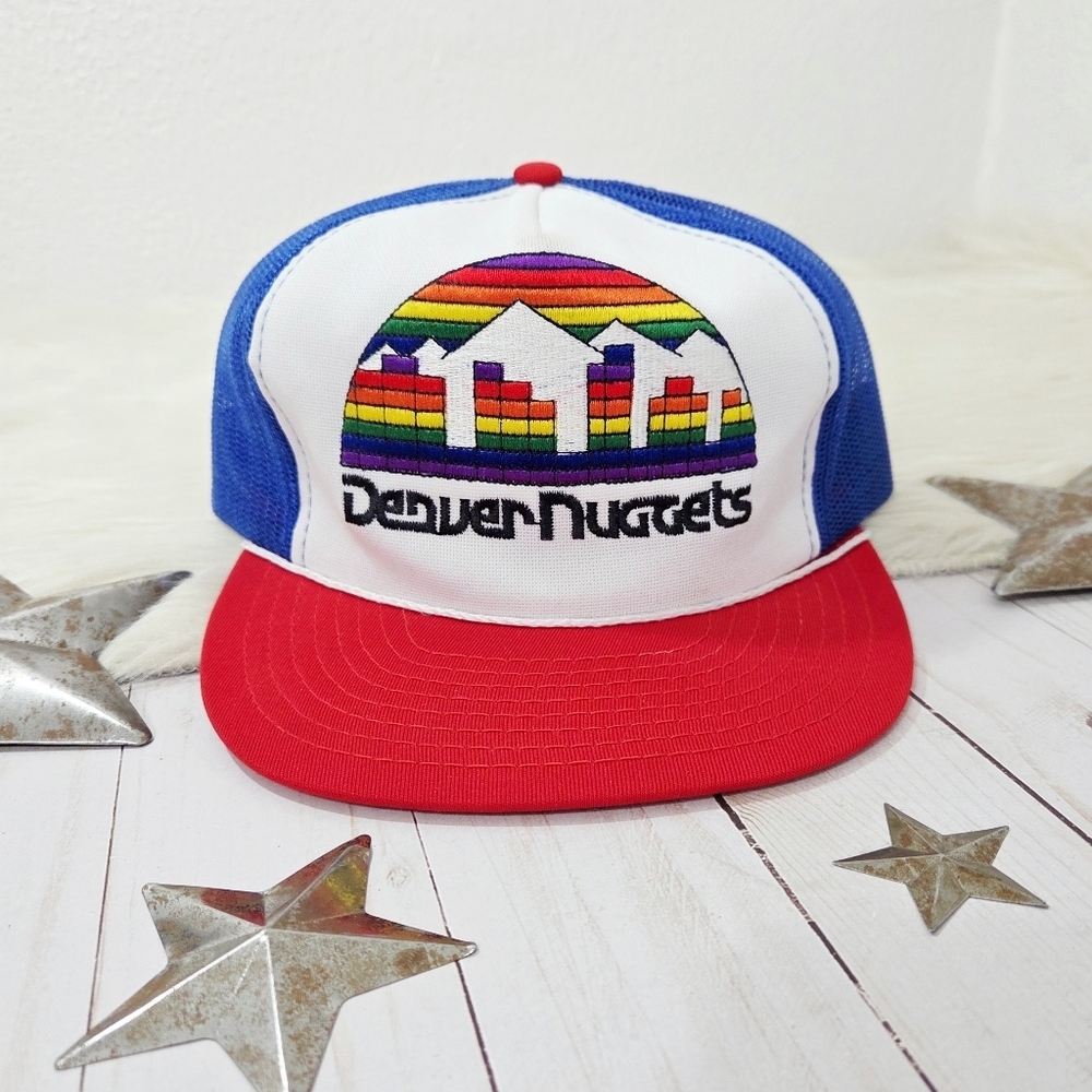 Vintage 80s Denver Nuggets Logo NBA Basketball Snapback Trucker Hat Official